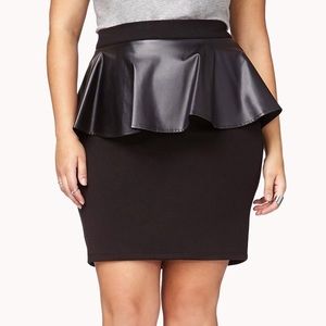 Plus size Black skirt with Faux leather peplum